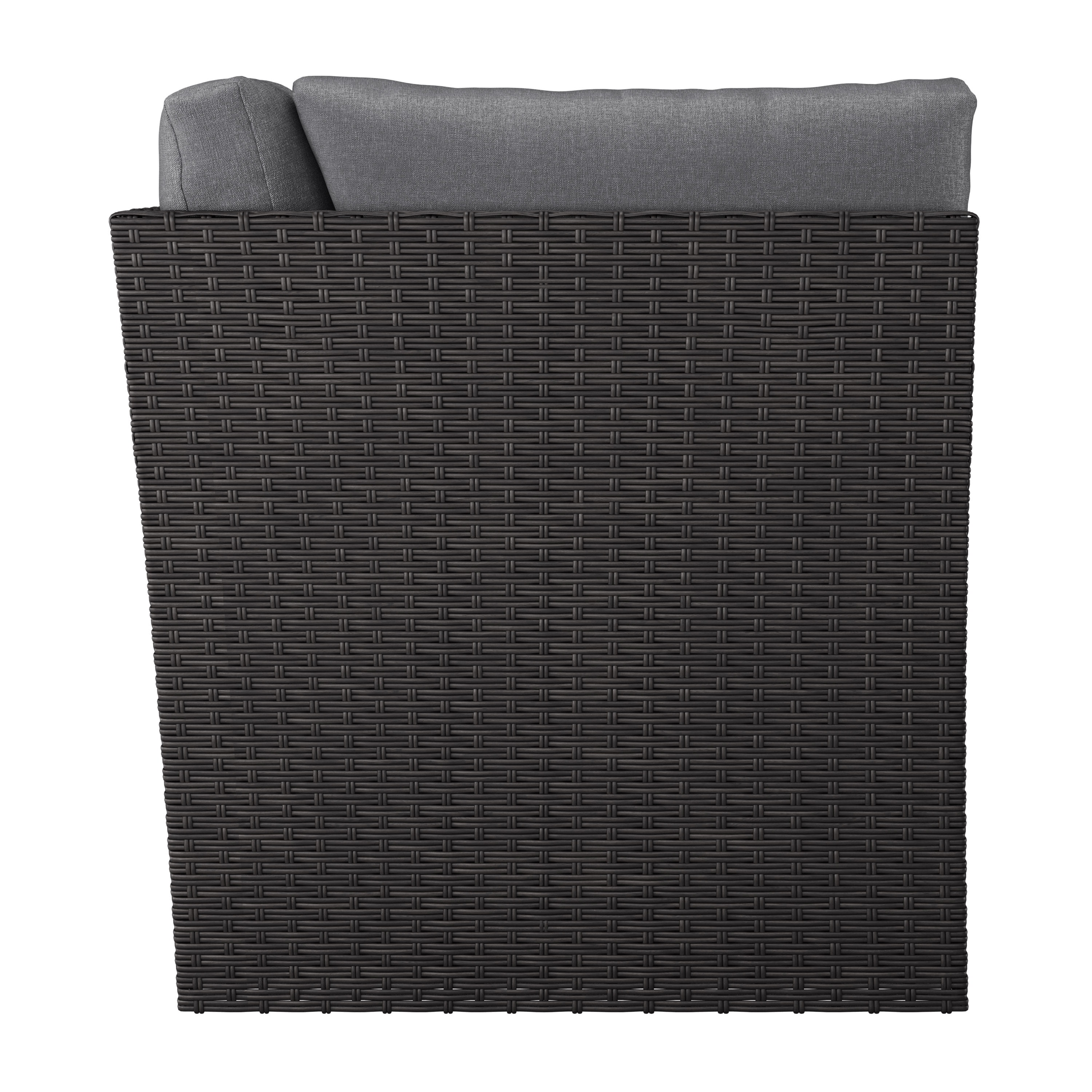 Salon de jardin d'angle CorLiving Brisbane en résine tressée résistante à la rouille, rotin et acier, avec coussins, anthracite/gris clair