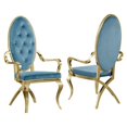 thumbnail image 1 of Chaises à Accoudoirs Capitonnées en Velours Bleu Sarcelle et Acier Inoxydable Doré (Lot de 2), 1 of 2