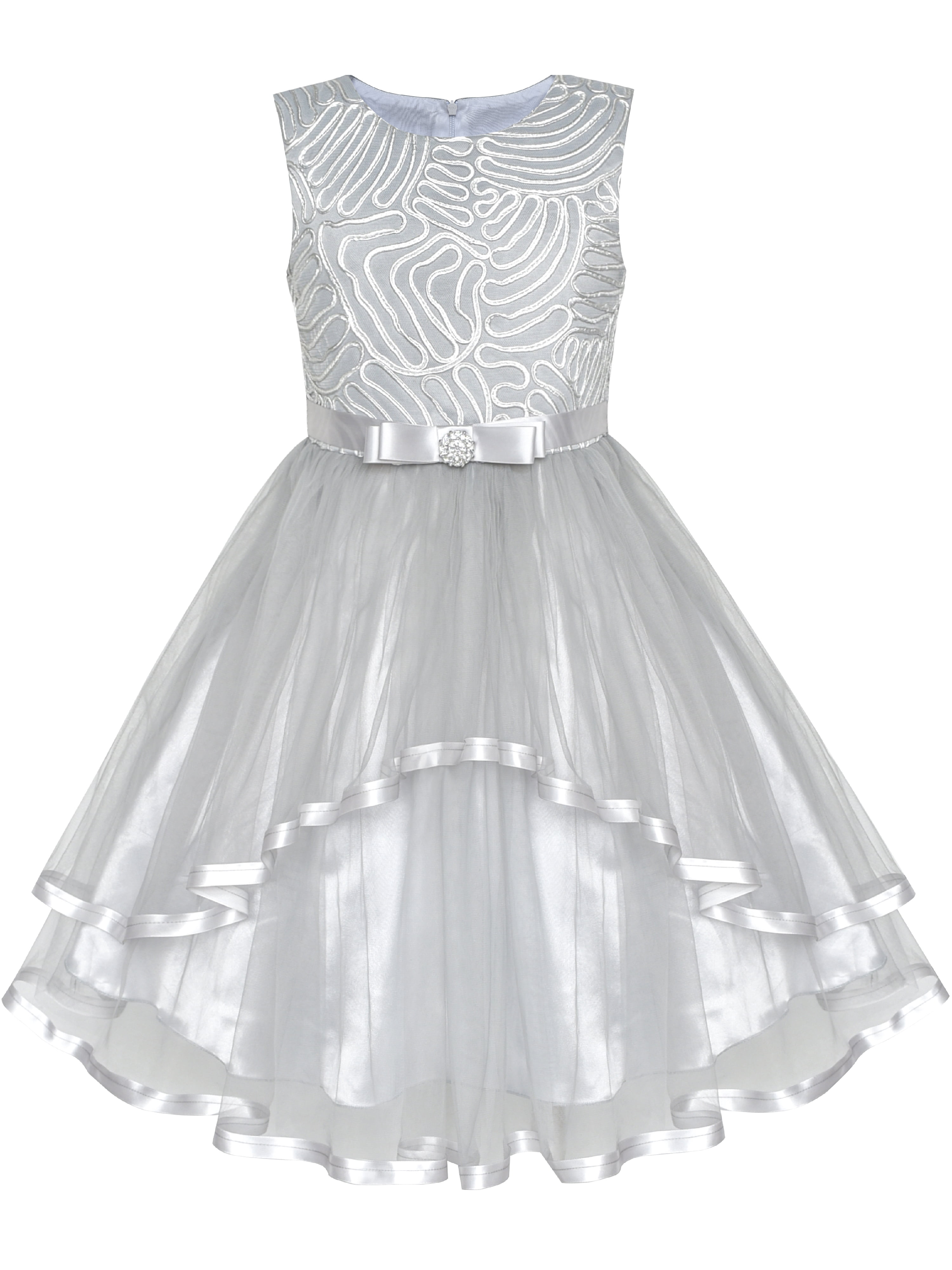 Robe de Demoiselle d'Honneur Enfant Grise Mariage Fête 7 Ans