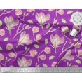 thumbnail image 2 of Soimoi Purple Rayon Fabric Leaves & Magnolia Floral Print Sewing Fabric Yard 42 Inch Wide, 2 of 5