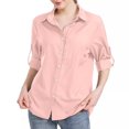 thumbnail image 2 of RXIRUCGD Blouse Chemise Décontractée pour Femme à Manches Longues, Col Rabattu, Couleur Unie, Hauts, Cardigan à Simple Boutonnage, Blouse avec Poches, Rose, Taille : 2TG, 2 of 8