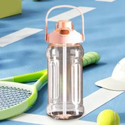MTBLYS Sports Water Bottle 2000Ml Large Capacity Plastic Straw Cup Leakproof Shatterproof Design Portable Handle Gym Workout Daily Hydration