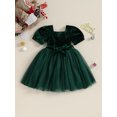thumbnail image 2 of FOCUSNORM Enfants Filles Robe Couleur Unie Cou Carré Courte Robe Manches Bouffantes Automne Mode Couches Tulle Robe de Princesse Casual avec Ceinture, 2 of 9
