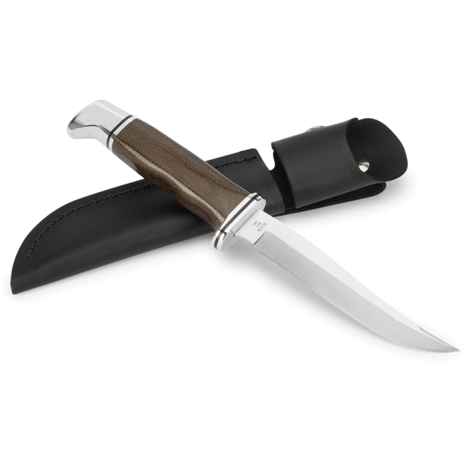 Couteau de chasse Buck 105 Pathfinder® – Lame clip S35VN, manche Micarta, étui en cuir – Fabriqué aux États-Unis, garantie éternelle