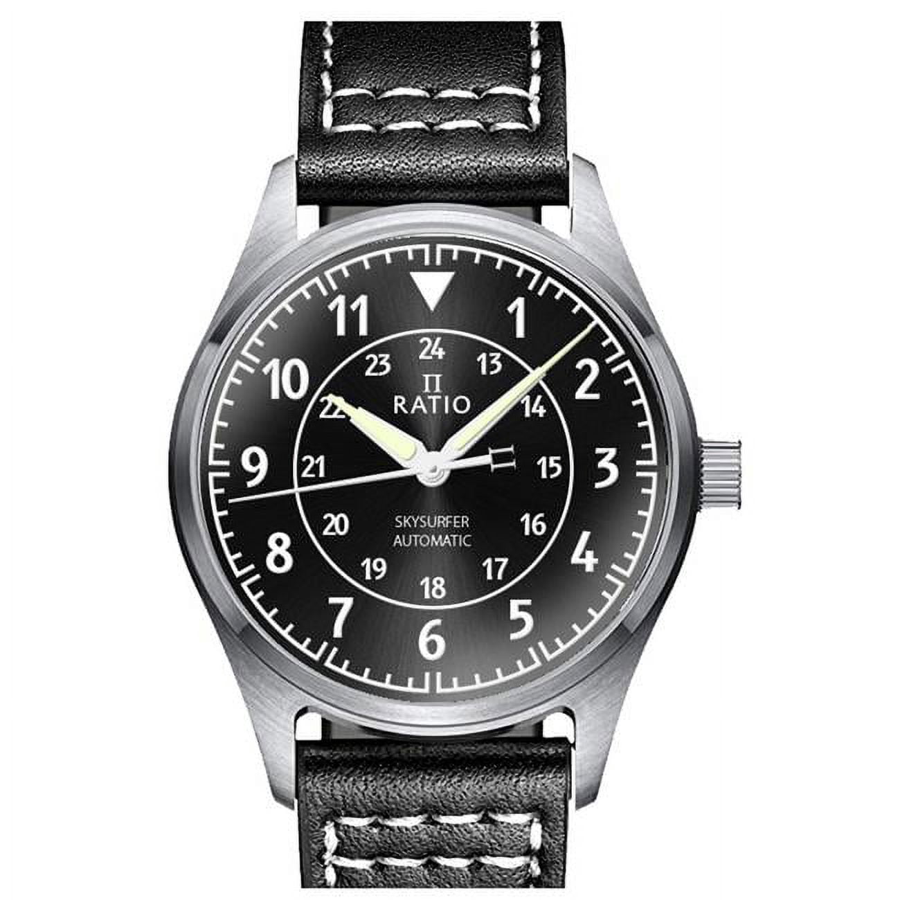 Ratio RTS314 Skysurfer Pilote Noir Cadran Rayon de Soleil Cuir Automatique 200 m Montre pour Homme