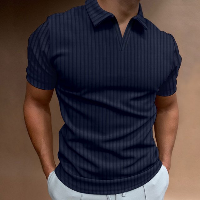 Styesk T Shirts for Man Men's Solid Color Shirt Pullover Lapel Vertical Strip Button Long-Sleeved Lapel Top