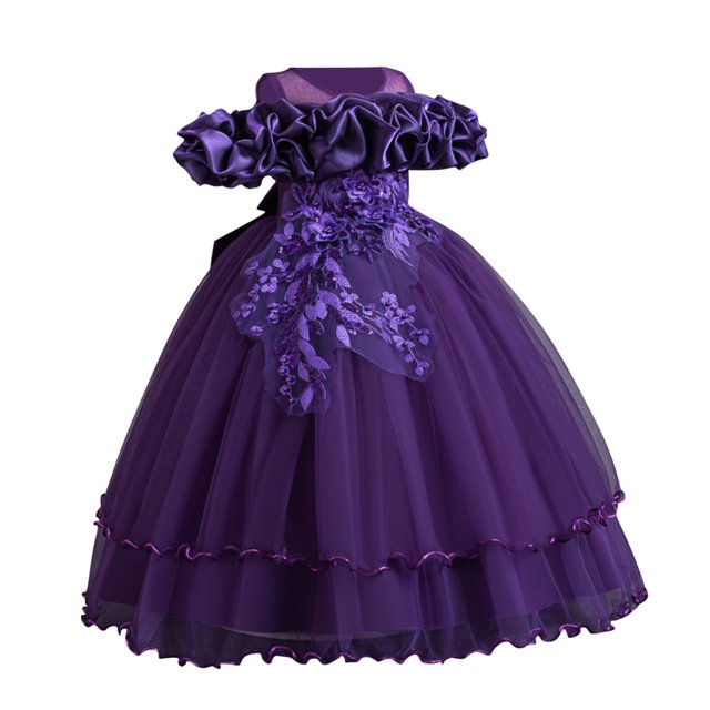 Ashirexll Robe de Performance Sans Manches pour Filles Jupe Tutu en Maille Col Rond Robe Trapèze Formelle pour Hôte Fête Tenue de Danse Âge 3-14 Ans Violet 5 Ans