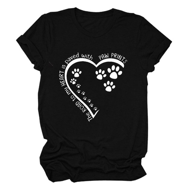 Meichang T-Shirts de la Saint-Valentin pour Femmes Hauts Mignons Imprimé Cœur Vacances Col Rond Hauts Décontractés Manches Courtes Cadeaux T-Shirts Blouses Liquidation de Printemps