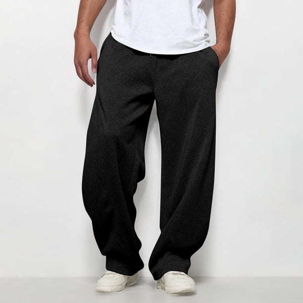 Pisexur Trousers for Men Solid Color Wide Leg Loose Sweatpants for