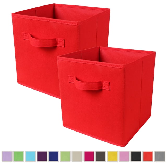 YOYTOO Lot de 2 Bacs de Rangement en Tissu Pliables en Forme de Cube, Bacs de Rangement Pliables de 11 Pouces de Couleur Rouge Vif. Ces Bacs en Tissu Pliables Comportent des Poignées Latérales Durables pour un Transport Facile et Sont Conçus pour s'Insérer dans des Compartiments de Rangement en Cube. Faits de Tissu Non Tissé Léger avec un Soutien Supplémentaire en Carton, Ils Conviennent pour Organiser des Vêtements, des Jouets et d'Autres Articles Ménagers. Chaque Bac Mesure 10,5 x 10,5 x 11 Pouces et Est Pliable pour un Rangement Gain de Place. Idéal pour une Utilisation