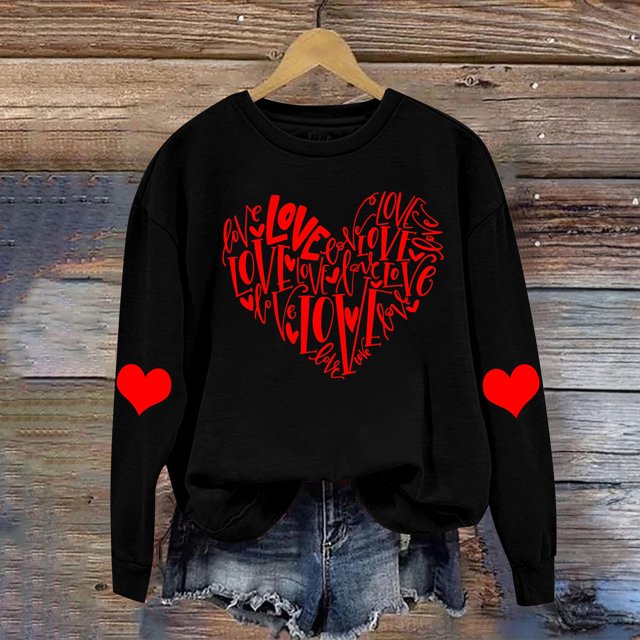 Meichang Sweat-Shirt Femme Saint-Valentin Graphique Cœur Amour Décontracté Col Rond Manches Longues Coupe Ample Saint-Valentin