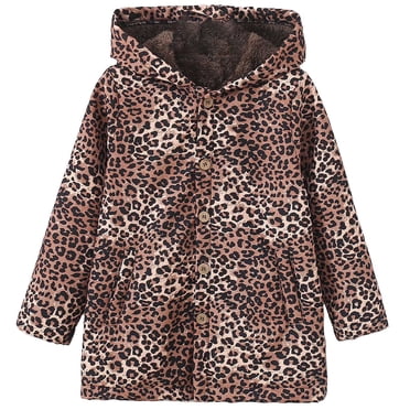LYHaoo Toddler Boys Girls Winter Prints Coat Hooded Jacket Wear Fleece Thicken Windproof Zipper Warm Outwear Warm Coat Brown Sizes 12-18 Months
