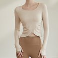 thumbnail image 2 of FAIWAD Women's Ribbed Long Sleeve Crop Top Basic Slim Stretch Irregular Hem Pullover Tops with Thumb Hole, 2 of 7
