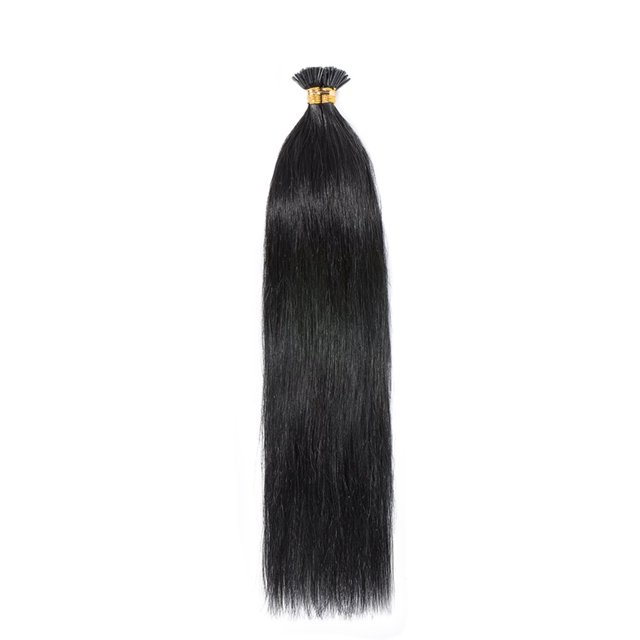 Colle à Cheveux I-TIP 16-20” Extensions de Cheveux Humains Real Remy Extensions de Cheveux Real Doux Bâton de Cheveux 100 Mèches/50g Noir 20”-50g