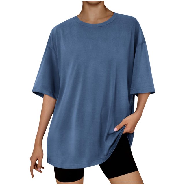 Yuyuzo T-Shirts Surdimensionnés pour Femmes Col Rond Manches Courtes Hauts Unis Été Décontractés Blouses Légères
