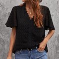thumbnail image 4 of Hauts pour Dames Manches Courtes Femmes Décontracté Manches Courtes en Chiffonnier Uni Blouse T-Shirt à Col en V Hauts pour Dames Hauts pour Femmes Décontracté, 4 of 7