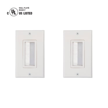 Buyer's Point Brush Wall Plate [UL Listed], Decora Style, Cable Pass Through Insert for Wires, Single Gang Cable Access Strap, Wall Socket for HDTV, HDMI, Home Theater Systems Pack of 2 White
