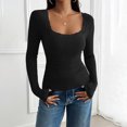 thumbnail image 4 of Timegard Going out Tops for Women Ribbed Lace Square Neck Slim Comfy Long Sleeve Shirts Tops Trendy, 4 of 5