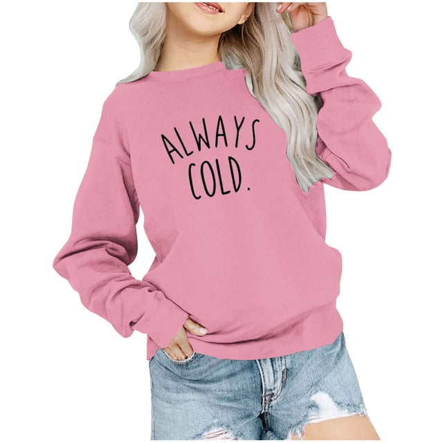 Hauts à Manches Longues pour Bébé en Liquidation Chandail à Col Rond Surdimensionné pour Filles Mode pour Enfants Chandail à Manches Longues à Enfiler Hauts 1-12 Ans Chandail pour Nourrisson Roses 1-2T