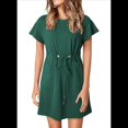thumbnail image 1 of Robes Femmes Printemps Été 2025 Décontractées Col Rond à Volants Manches Courtes Fluides Ligne A Mini Robe avec Poches Noir et Vert TG, 1 of 8