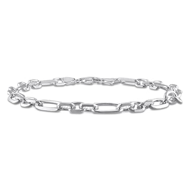 Miabella Sterling Silver Diamond Cut Figaro Anklet