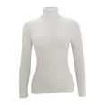 thumbnail image 4 of Dagegui Chandails à Col Roulé pour Femmes en Tricot Côtelé à Manches Longues, Chandail Extensible Coupe Ajustée, Hauts d'Automne, Blanc, G, 4 of 5
