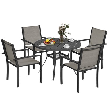 Outsunny Ensemble de Salle à Manger d'Extérieur 5 Pcs avec Table Ronde et 4 Chaises Empilables