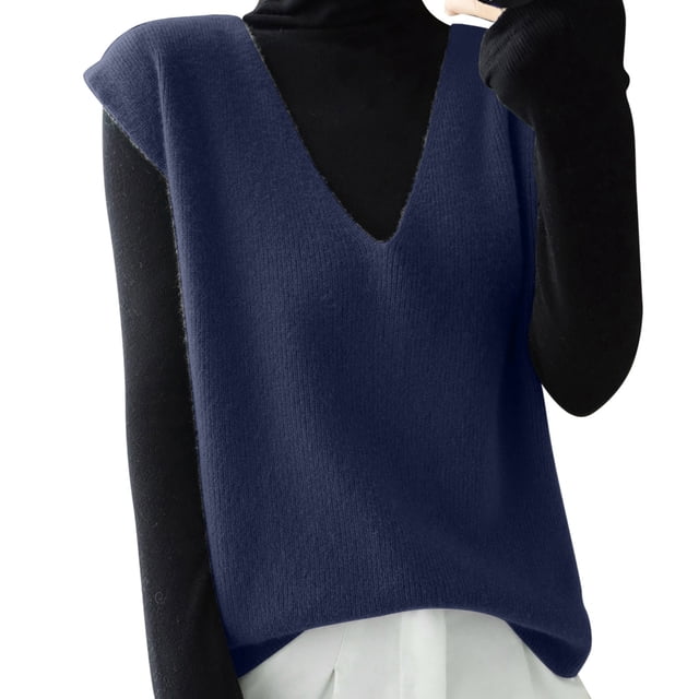 Women's Deep V - Neck Loose - Fitting Sleeveless Knit Vest - Soft, Versatile for Layering, Available in Multiple Colors