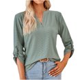 thumbnail image 1 of IROINNID Rabais T-shirt à Manches Longues en Polyester pour Femmes Décontracté Uni à Encolure Fendue T-shirt Ample Haut, Vert, 1 of 7