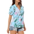thumbnail image 4 of INSPIRE CHIC Chemises pour Femmes Hawaïennes à Manches Courtes Tropicales à Fleurs Boutonnées Hauts m Bleu Rose, 4 of 8