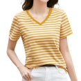 thumbnail image 1 of Women's Striped Retro Top Korean Style Full Loose Round Neck Short Sleeve Design Sense Color Contrast T Shirt, 1 of 4