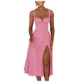 thumbnail image 1 of 2025 Robe d'Été Confortable Ample à Col Montant pour Femmes Couleur Unie à Manches Courtes Robe Grande Taille pour Femmes Robe Longue Décontractée, 1 of 5