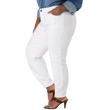 Unique Bargains Jeans Skinny Délavés Extensibles à Taille Mi-Haute pour Femmes Grande Taille