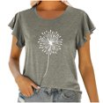 thumbnail image 1 of EGNMCR T-Shirts pour Femmes Mode Femmes Col Rond Manches Courtes T-shirt à Volants Imprimé Hauts Blouse d'Été, 1 of 7
