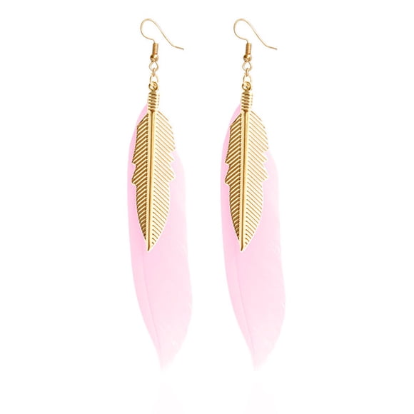 Feather Dangle Earrings with Gold Color Small Feather Earrings Vintage Earrings for Women