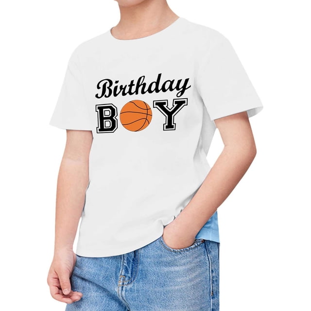 T-shirts Garçons Été Manches Courtes Imprimé Basketball Tendance T-Shirt Blanc 6-7 Ans