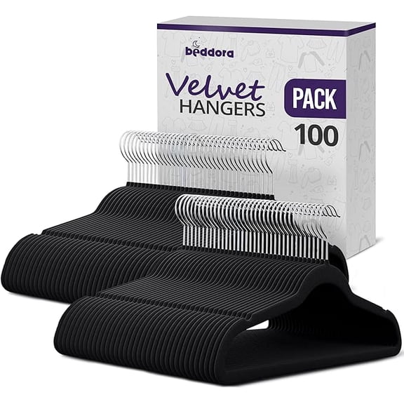Beddora Lot de 100 Cintres en Velours Antidérapants de Qualité Supérieure Crochet Rotatif à 360 Degrés Cintres Durables et Minces pour Manteaux et Pantalons