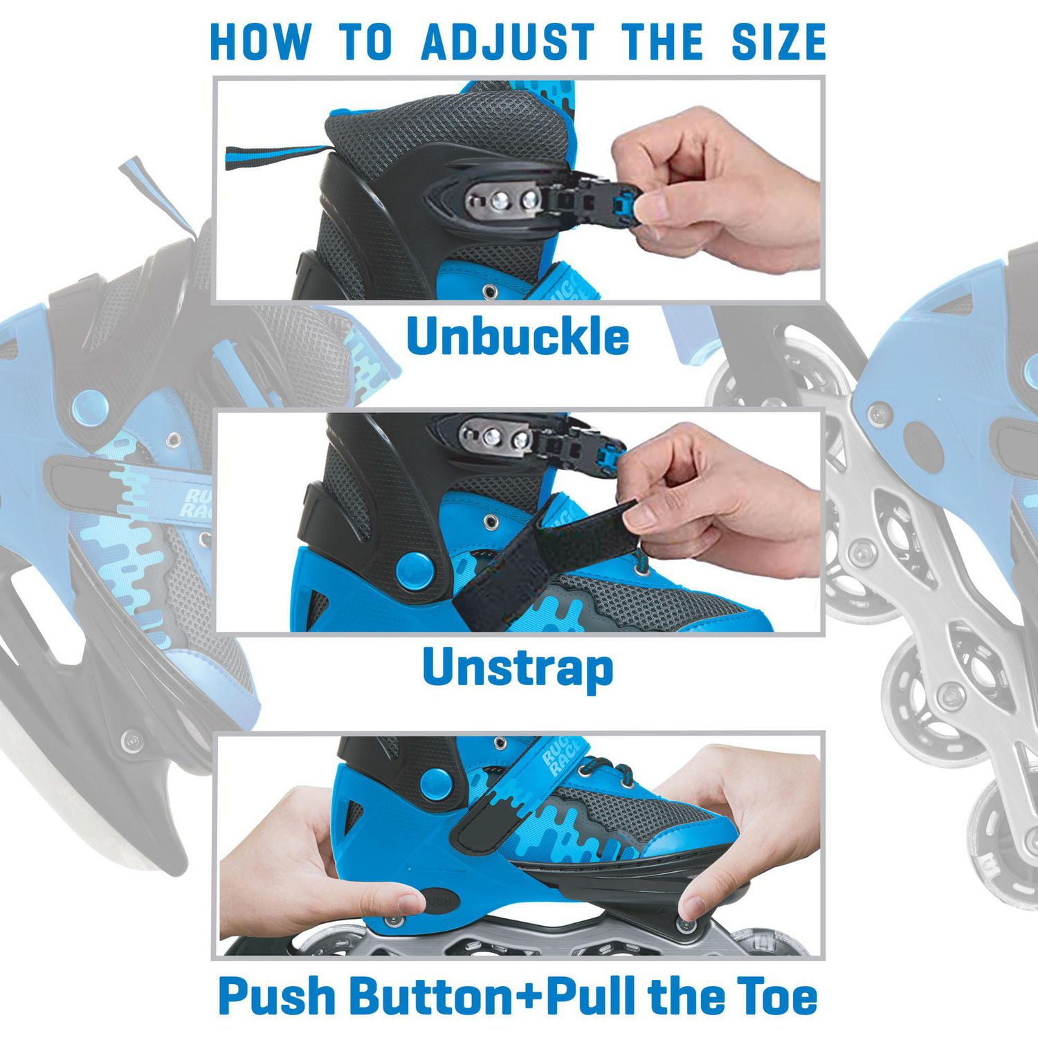Rugged Racer Kids Adjustable and Convertible Rollerblade and Ice Skate - Medium - Blue