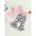 thumbnail image 2 of Kmbangi Toddler Girl Fall Clothes Letter Print Long Sleeve Crewneck Ribbed Tops Flare Pants Set 2Pcs Outfit, 2 of 9