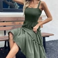 thumbnail image 4 of Timegard Robes d'Été pour Femmes Sans Manches à Volants Col Carré Couleur Unie Robe d'Été de Plage Décontractée Smockée, 4 of 7
