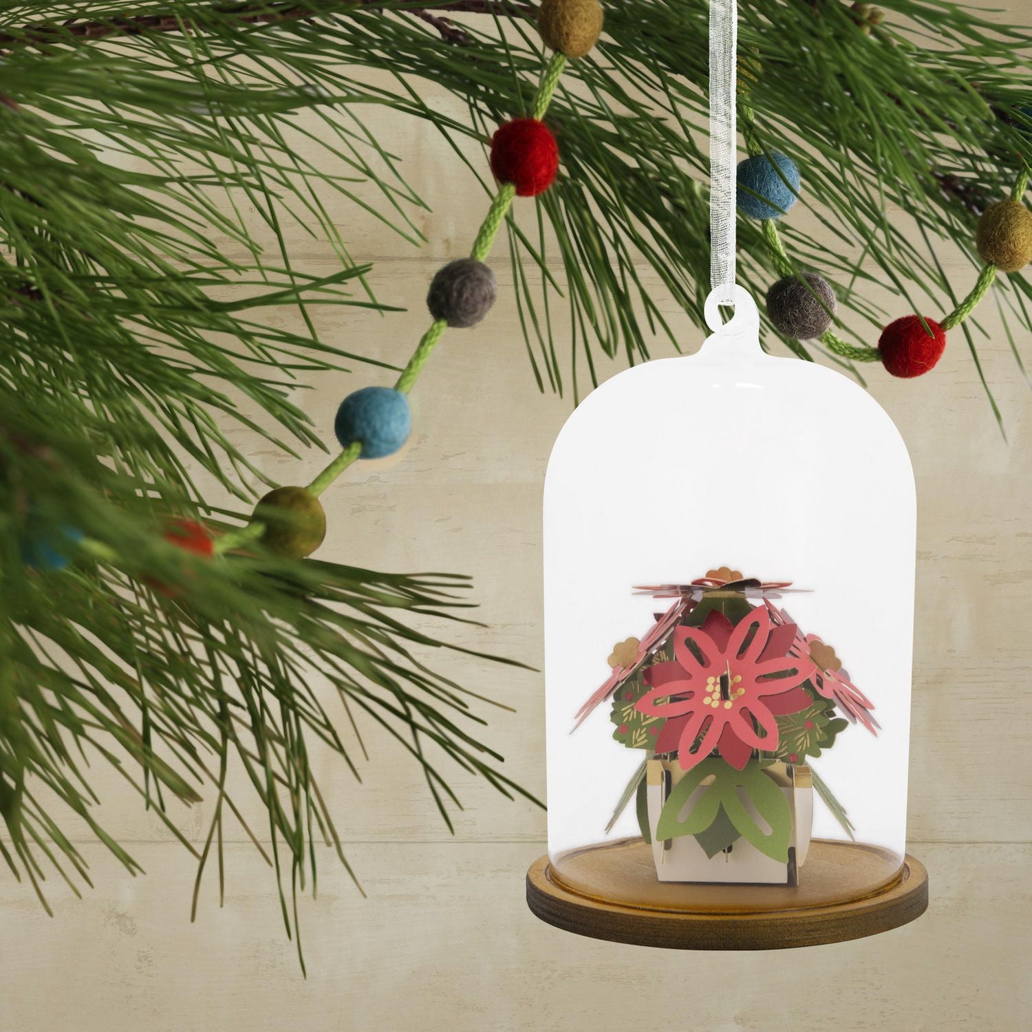 Décoration Hallmark de Noël (Poinsettias dans une cloche, Signature, en verre et papier)
