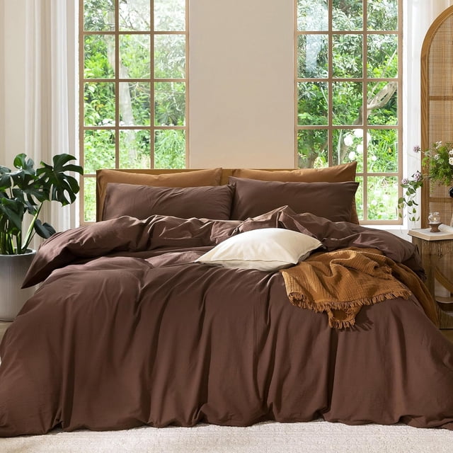 Bedding Duvet Cover Set Washed Cotton Linen Like Textu Breathable Durable Soft Comfy (Tannish Linen Grey Queen)