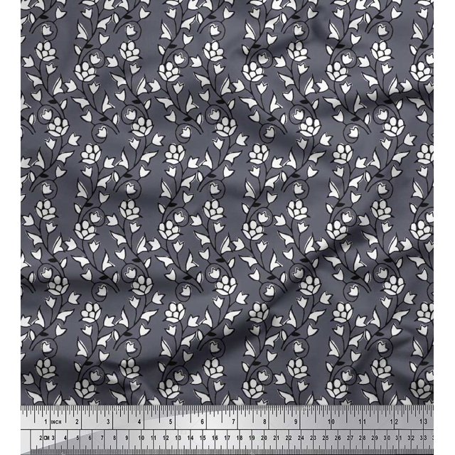 Soimoi Rayon Crepe Fabric Leaves & Floral Block Fabric Prints by Yard 46 Inch Wide