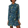 thumbnail image 1 of Allegra K Robe-Chemise à Fleurs pour Femme à Revers, Boutonnée, Ceinturée, S Bleu Sarcelle, 1 of 8