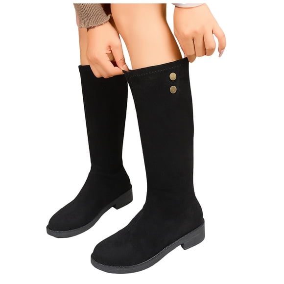 Rokment Winter Fall Black Knee High Boots for Women Fashion Back Zipper Chunky Heel Mid Calf Dress Tall Boots