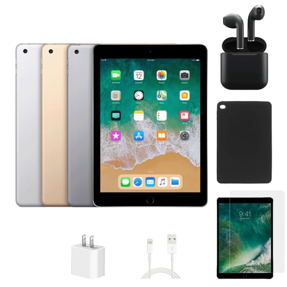 iPad Apple Remis à Neuf 5e Gén. A1822 (Wi‐Fi) 32 Go Gris Cosmique (Grade A) Ensemble avec Étui, Écouteurs Sans Fil, Protecteur d'Écran en Verre Trempé