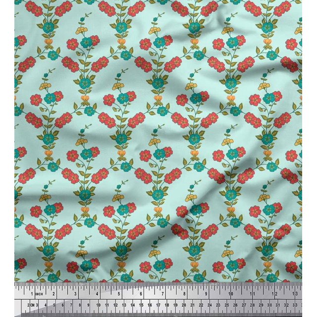 Soimoi polyester Crepe Fabric Leaves & Floral Print Fabric by Yard 52 Inch Wide
