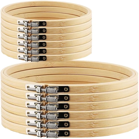 12 Pieces Embroidery Hoops, Bamboo Frame Circle Cross Stitch Hoop Ring Embroidery Hoops Set for Embroidery and Cross Stitch (Bamboo, 3IN *6 + 6IN *6)