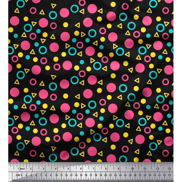 Soimoi Tissu Jersey Coton Cercle, Point & Triangle Imprimé Géométrique 1 Yard 58 Pouces de Large