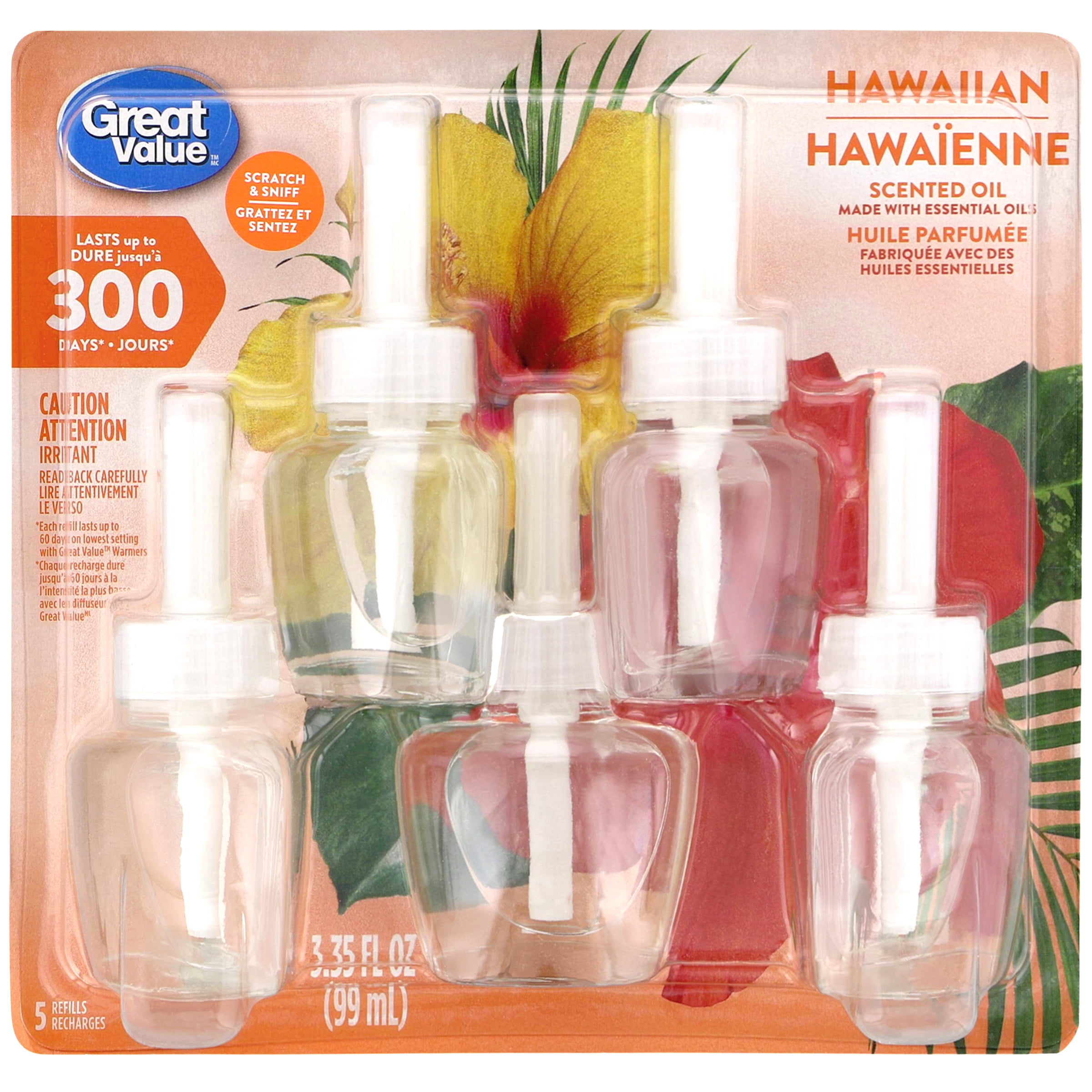 Great Value Hawaiian Scented Oil Refill, 5 Pack , 5 Refills (3.35 FL OZ (99 mL))